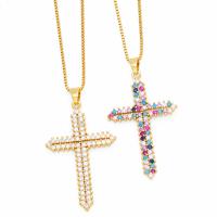 Cubic Zircon Micro Pave Brass Necklace, with 5cm extender chain, Cross, plated, fashion jewelry & micro pave cubic zirconia, more colors for choice, nickel, lead & cadmium free, 42x24mm, Length:45 cm, Sold By PC