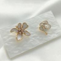 Brass Stud Earring, with Plastic Pearl, Flower, real gold plated, different styles for choice & micro pave cubic zirconia & for woman & enamel, gold, Sold By Pair
