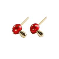 925 Sterling Silver Stud Earrings, mushroom, plated, for woman & enamel, more colors for choice, Sold By Pair