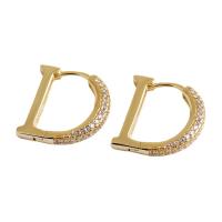 925 Sterling Silver Lever Back Earring, Letter D, plated, micro pave rhinestone & for woman, more colors for choice, Sold By Pair
