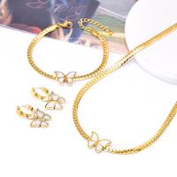 Jewelry Sets, Titanium Steel, with White Shell, with 5cm extender chain, Vacuum Ion Plating, fashion jewelry & for woman, golden, Length:Approx 39 cm, Sold By PC