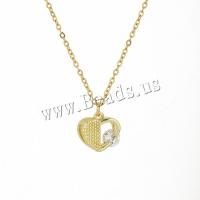 Titanium Steel Necklace with Cubic Zirconia & Brass Heart 18K gold plated fashion jewelry & for woman golden Sold Per Approx 15.75 Inch Strand