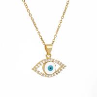 Evil Eye Jewelry Necklace, 304 Stainless Steel, 18K gold plated, micro pave cubic zirconia & for woman & enamel, golden, Sold Per Approx 15.75 Inch Strand