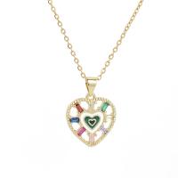 Stainless Steel Jewelry Necklace 304 Stainless Steel Heart plated micro pave cubic zirconia & for woman & enamel golden Sold Per Approx 15.75 Inch Strand