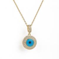Evil Eye smykker halskæde, 304 rustfrit stål, forgyldt, mode smykker & Micro Pave cubic zirconia & for kvinde, gylden, Solgt Per Ca. 15.75 inch Strand