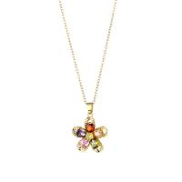 Titanium Steel Necklace, petals, Vacuum Ion Plating, fashion jewelry & micro pave cubic zirconia & for woman, golden, Sold Per Approx 15.75 Inch Strand