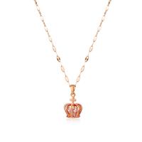 Rustfrit stål smykker halskæde, 304 rustfrit stål, Crown, forgyldt, mode smykker & Micro Pave cubic zirconia & for kvinde, rosa guld farve, Solgt Per Ca. 15.75 inch Strand