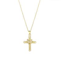 Titanium Steel Necklace Cross Vacuum Ion Plating fashion jewelry & micro pave cubic zirconia & for woman golden Sold Per Approx 15.75 Inch Strand