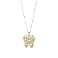 Stainless Steel Jewelry Necklace 304 Stainless Steel with 1.97inch extender chain Butterfly Vacuum Plating fashion jewelry & micro pave cubic zirconia & for woman golden Sold Per Approx 15.75 Inch Strand
