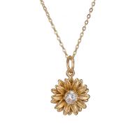 Stainless Steel Jewelry Necklace, 304 Stainless Steel, Flower, plated, fashion jewelry & for woman & with rhinestone, golden, 21x18mm, Length:Approx 19.6 Inch, Sold By PC