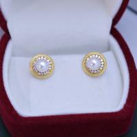 Freshwater Pearl Earrings with Brass fashion jewelry & for woman & with rhinestone 6-7mm Sold By Pair