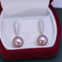 Boucles d'oreilles en perles d'eau douce, perle d'eau douce cultivée, avec laiton, bijoux de mode & pour femme, plus de couleurs à choisir, 11-12mm, Vendu par paire