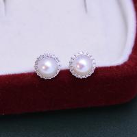 Freshwater Pearl Earrings with Brass fashion jewelry & for woman & with rhinestone 6-7mm Sold By Pair