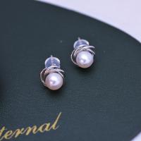 Boucles d'oreilles en perles d'eau douce, perle d'eau douce cultivée, avec laiton, bijoux de mode & pour femme, plus de couleurs à choisir, 6-7mm, Vendu par paire