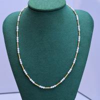 Freshwater Pearl Brass Chain Necklace, Pérolas de água doce, with cobre, joias de moda & para mulher, dourado, 3-4mm,6-7mm, comprimento Aprox 45 cm, vendido por PC