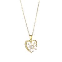 Stainless Steel Jewelry Necklace, 304 Stainless Steel, with 1.97inch extender chain, Heart, Vacuum Plating, fashion jewelry & micro pave cubic zirconia & for woman, golden, 22x16mm, Sold Per Approx 15.75 Inch Strand