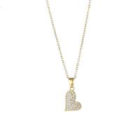 Stainless Steel Jewelry Necklace, 304 Stainless Steel, with 1.97inch extender chain, Heart, Vacuum Plating, fashion jewelry & micro pave cubic zirconia & for woman, golden, 20x11mm, Sold Per Approx 15.75 Inch Strand