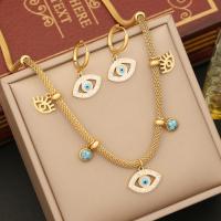 Evil Eye Jewelry Set, 304 Stainless Steel, with turquoise, with 1.97inch extender chain, plated, different styles for choice & for woman & with rhinestone, golden, Length:Approx 15.75 Inch, Approx 7.09 Inch, Sold By PC