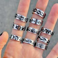 Ring Finger Titantium stali, Powlekane, biżuteria moda & różnej wielkości do wyboru & różne wzory do wyboru, srebro, 27x39mm, rozmiar:7-9, sprzedane przez PC