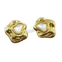 Stainless Steel Stud Earrings with White Shell plated for woman Sold By Pair