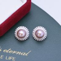 Freshwater Pearl Earrings with Brass fashion jewelry & for woman & with rhinestone purple 9-10mm Sold By Pair