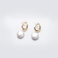 Freshwater Pearl Earrings, with Brass, fashion jewelry & for woman, white, 33x15mm, Sold By Pair