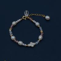 Sötvatten odlade Pearl Bracelet, Freshwater Pearl, med Kristall & Mässing, med 5cm extender kedja, mode smycken & olika stilar för val & för kvinna, 3-4mm,6-7mm, Längd Ca 16 cm, Säljs av PC