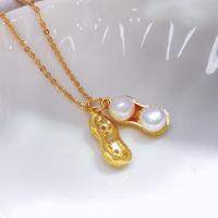 Freshwater Pearl Brass Chain Necklace, Pérolas de água doce, with cobre, Amendoim, joias de moda & para mulher, dourado, 5-6mm, comprimento Aprox 45 cm, vendido por PC