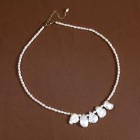 Freshwater Pearl Mässing Chain Necklace, med Mässing, med 5cm extender kedja, 18K guldpläterad, Vintage & mode smycken & för kvinna, vit, 3-4mm,11-12mm, Längd Ca 44 cm, Säljs av PC