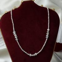 Collier de chaîne en laiton de perles d'eau douce, perle d'eau douce cultivée, avec laiton, avec 5cm chaînes de rallonge, Plaqué or 18K, bijoux de mode & pour femme, blanc, 3-4mm,5-6mm, Longueur:Environ 40 cm, Vendu par PC