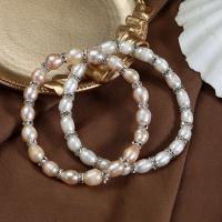 Bracelet en perles de culture d'eau douce, perle d'eau douce cultivée, avec entretoise laiton strass & fil élastique, bijoux de mode & pour femme, plus de couleurs à choisir, 6-7mm, Longueur:Environ 18 cm, Vendu par PC