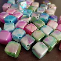 Tanjur akril perle, Trg, UV oplata, možete DIY, više boja za izbor, 14mm, Približno 100računala/Torba, Prodano By Torba
