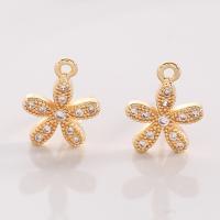 Cubic Zirconia Micro Pave Brass Pendant Flower real gold plated DIY & micro pave cubic zirconia nickel lead & cadmium free Sold By Pair