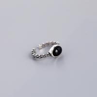 925 Sterling Silver Finger Rings with Black Agate Antique finish fashion jewelry & for woman nickel lead & cadmium free 7.8mm Sold By PC
