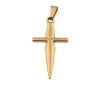 Pingentes cruz de aço inoxidável, Aço inoxidável 304, joias de moda & para mulher, dourado, 4x25x2mm, Buraco:Aprox 4mm, vendido por PC