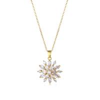 Stainless Steel Jewelry Necklace, 304 Stainless Steel, with 1.97inch extender chain, Snowflake, Vacuum Plating, fashion jewelry & micro pave cubic zirconia & for woman, golden, 26x20mm, Sold Per Approx 15.75 Inch Strand
