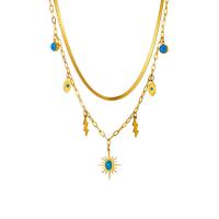 Titanium Steel Necklace with turquoise with 1.97inch extender chain plated Double Layer & fashion jewelry & for woman golden Sold Per Approx 14.96 Inch Approx 16.93 Inch Strand