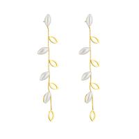 Titanium Steel  Earring, with Plastic Pearl, plated, fashion jewelry & for woman, golden, 75mm, Sold By Pair