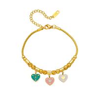 Bracelet d'acier titane, avec 1.97inch chaînes de rallonge, coeur, Placage, bijoux de mode & pour femme & émail, doré, 10x8mm, Vendu par Environ 6.69 pouce brin