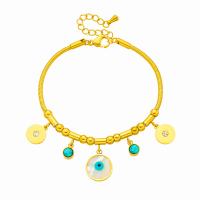 Evil Eye Jewelry Bracelet, Titanium Steel, with turquoise & Shell, with 1.57inch extender chain, plated, fashion jewelry & for woman & with rhinestone, golden, Sold Per Approx 5.91 Inch Strand
