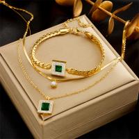 Jewelry Sets Titanium Steel with Emerald plated & for woman & with rhinestone golden Sold By Strand