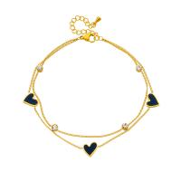 Titanium Steel Bracelet & Bangle with 1.57inch extender chain Heart Double Layer & for woman & enamel & with rhinestone Sold Per Approx 7.87 Inch Strand