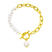 Bracelet d'acier titane, avec perle de plastique, bijoux de mode & pour femme, doré, 8mm, Vendu par Environ 7.09 pouce brin