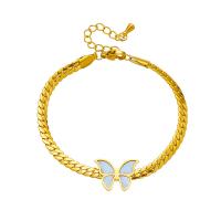 Bracelet d'acier titane, avec coquille, avec 1.57inch chaînes de rallonge, papillon, Placage, bijoux de mode & pour femme, doré, 15x10mm, Vendu par Environ 5.7 pouce brin
