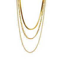 Titanium Steel Necklace 18K gold plated three layers & fashion jewelry & for woman golden Sold By Strand
