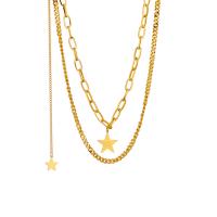 Titanium Steel Necklace with 1.57inch extender chain Star plated Double Layer & fashion jewelry & for woman golden Sold Per Approx 14.17 Inch Approx 16.14 Inch Strand