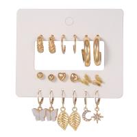Zinklegierung Ohrringe, goldfarben plattiert, neun Stück & Modeschmuck & für Frau, goldfarben, frei von Nickel, Blei & Kadmium, verkauft von setzen