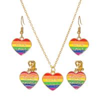 Zinc Alloy Jewelry Sets earring & necklace with 2.76inch extender chain plated & for woman & enamel rainbow colors nickel lead & cadmium free Length Approx 16.54 Inch Sold By Set