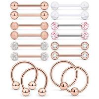304 Stainless Steel Body Piercing Jewelry Set, Vacuum Ion Plating, 16 pieces & Unisex, more colors for choice, 1.60x16x5mm, Sold By Set