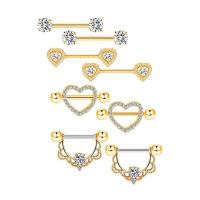 304 Stainless Steel Body Piercing Jewelry Set, Heart, Vacuum Ion Plating, fashion jewelry & micro pave cubic zirconia & for woman, more colors for choice, 1.60x16mm, Sold By Set